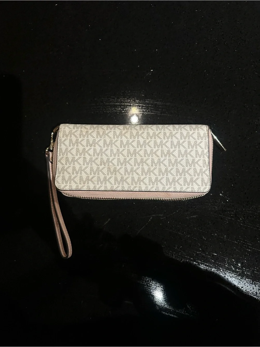 Michael Kors Cream and Light Pink MK Signature Wristlet